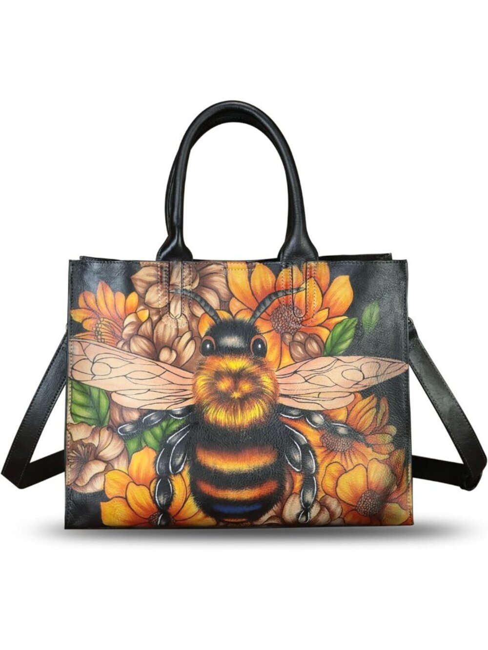 Handmade Genuine Leather Satchel Tote Bag - Hand-Painted Crossbody Purse for